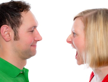 young woman scream at so her husband
