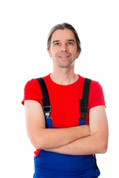 friendly handcrafter with crossed arms in front of white background