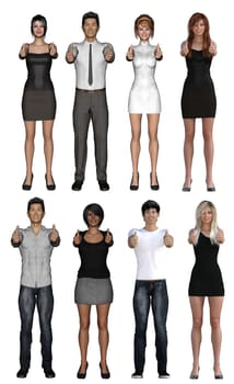 Business People Smiling and Showing Thumbs Up on White