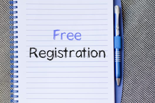 Free registration text concept write on notebook