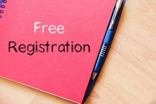 Free registration text concept write on notebook
