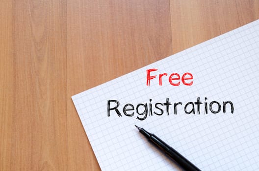 Free registration text concept write on notebook