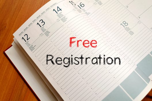 Free registration text concept write on notebook