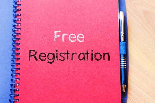 Free registration text concept write on notebook