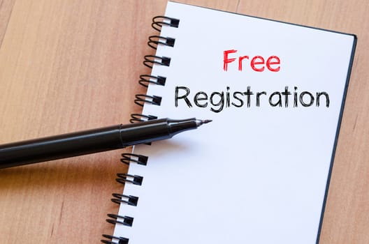 Free registration text concept write on notebook