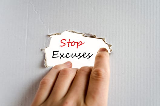 Stop excuses text concept isolated over white background