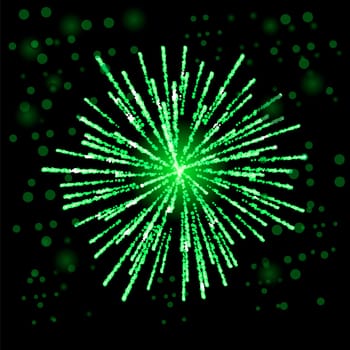 Green Firework Lights up the Sky on Black Background