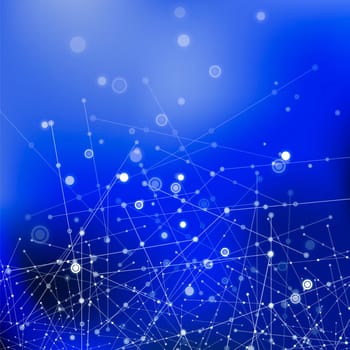 Blue Technology Background with Particle, Molecule Structure. Genetic and Chemical Compounds. Communication Concept. Space and Constellations.