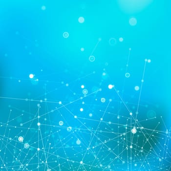 Azure Technology Background with Particle, Molecule Structure. Genetic and Chemical Compounds. Communication Concept. Space and Constellations.