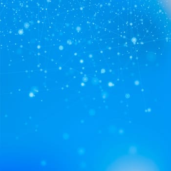 Blue Technology Background with Particle, Molecule Structure. Genetic and Chemical Compounds. Communication Concept. Space and Constellations.