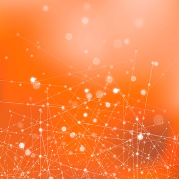 Orange Technology Background with Particle, Molecule Structure. Genetic and Chemical Compounds. Communication Concept. Space and Constellations.