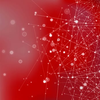 Red Technology Background with Particle, Molecule Structure. Genetic and Chemical Compounds. Communication Concept. Space and Constellations.
