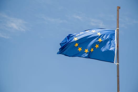 Blue european  flag waving in the wind