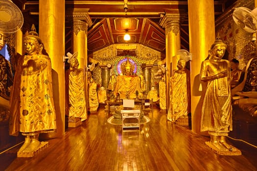 Buddha Footprint hall at Shwedagon complex in Yangon. Myanmar.