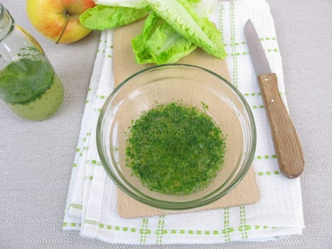 Herbs Vinaigrette salad sauce and salad leaves