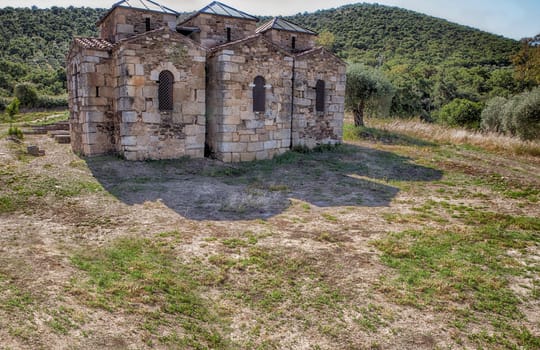 Visigothic church of Santa Lucia del Trampal, Alcuescar, Spain. Chapels view