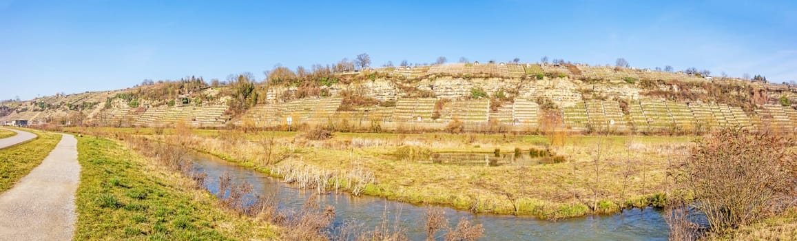 Natural reserve "Zugwiesen"" panorama, near Poppenweiler, Ludwigsburg, Germany"
