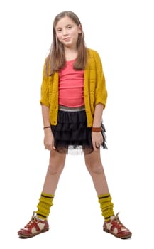 preteen girl in hipster style, isolated on white background.