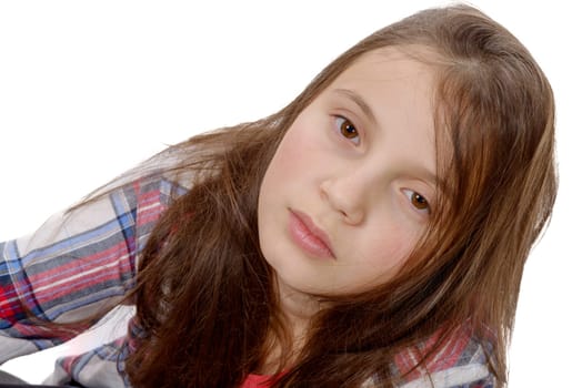 portrait of preteen girl isolated on white background