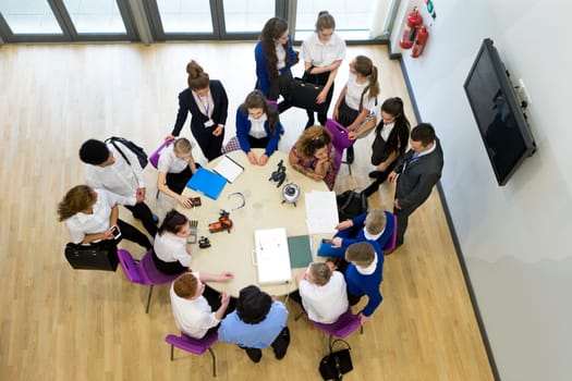 Ariel view of a technology lesson in school.