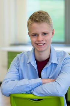 Portrait of a teenage boy at school.
