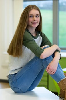 Portrait of a teenage girl at school.