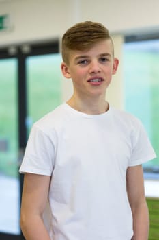 Portrait of a teenage boy at school.