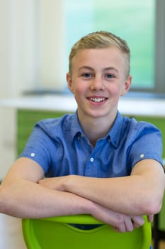 Portrait of a teenage boy at school.