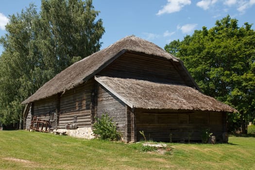 Traditional Latvian house made out of wood and reeds