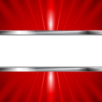 Glow red beams and metallic banner. Background for your design