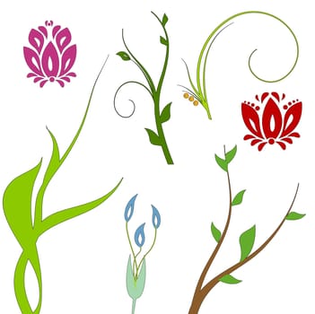 Floral summer elements abstract set