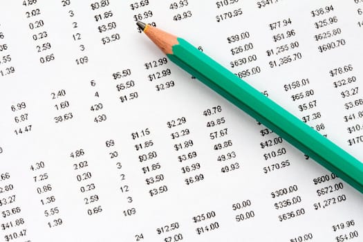 Pencil on financial statement , concept of paperwork