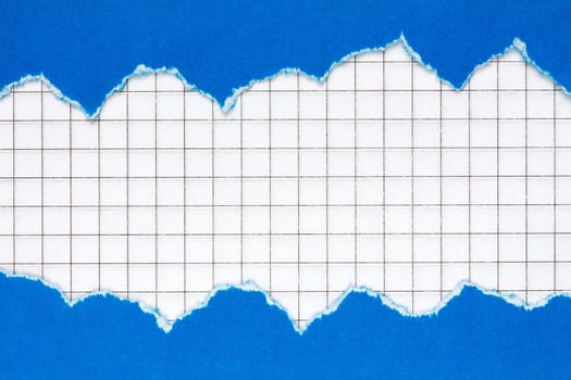 Torn blue paper frame with a squared paper background