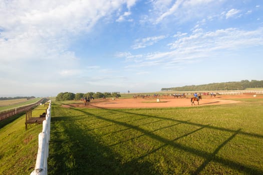 Horse Racing jockey rider morning training landscape countryside