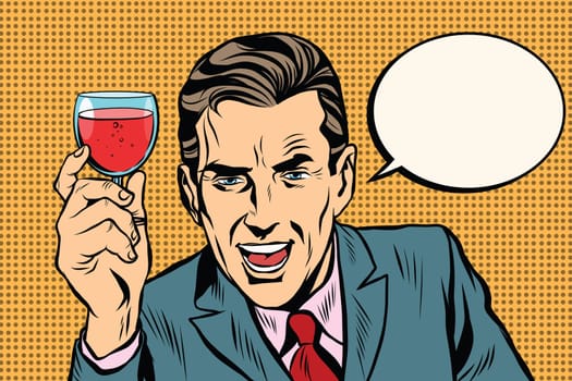 Toast man glass of wine pop art retro vector. Alcoholic beverage. Celebration and congratulations