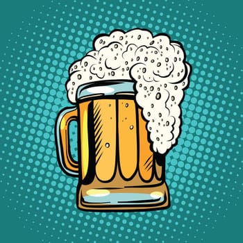 foamy mug of beer pop art retro vector. Alcoholic drink in a pub. Realistic illustration of beer
