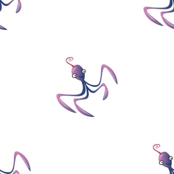 Octopus character marine seamless pattern background. Ocean animals vector