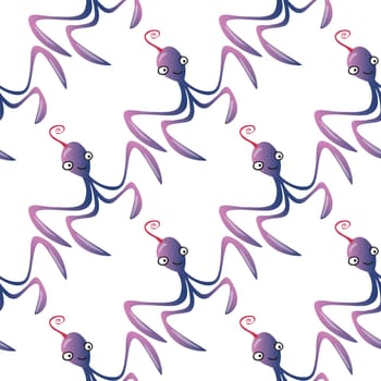 Octopus character marine seamless pattern background. Ocean animals vector