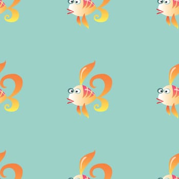 Goldfish marine seamless pattern background. Ocean animals vector