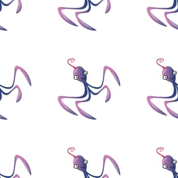 Octopus character marine seamless pattern background. Ocean animals vector