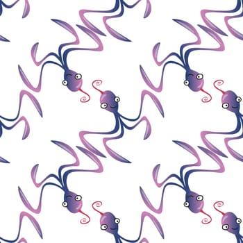 Octopus character marine seamless pattern background. Ocean animals vector