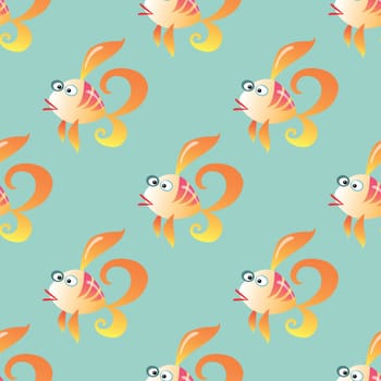 Goldfish marine seamless pattern background. Ocean animals vector