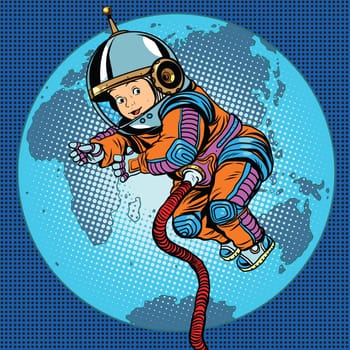 Astronaut baby Earth space. Earth day, ecology and life on the planet pop art retro vector