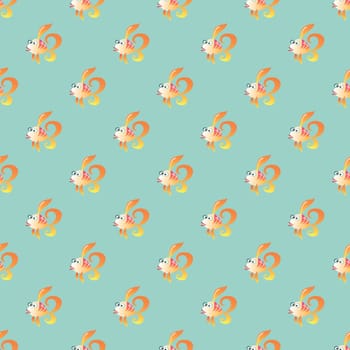 Goldfish marine seamless pattern background. Ocean animals vector
