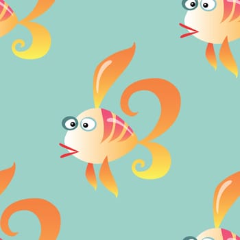 Goldfish marine seamless pattern background. Ocean animals vector