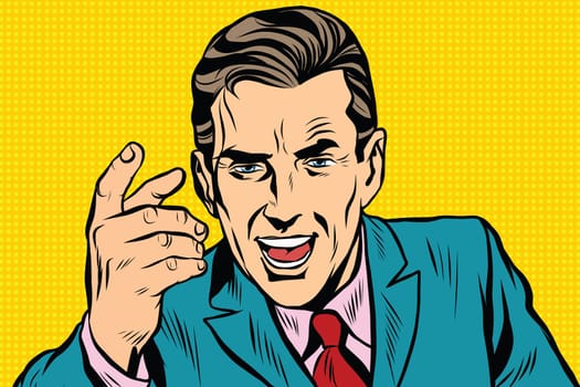 charismatic retro speaker businessman pop art retro vector. The business concept. Politician and public speech