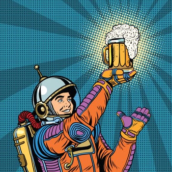 retro astronaut and a mug of beer pop art retro vector