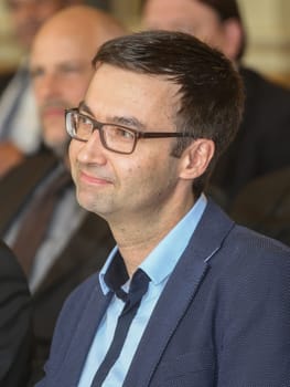 Dr. Alexander Kissler (German journalist,presenter,publicist and author) in the event series Saxony-Anhalt Premium with astronaut Thomas Reiter on June 9,2016 in Magdeburg
