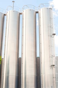 Industrial silos for chemical production, by stainless steel.