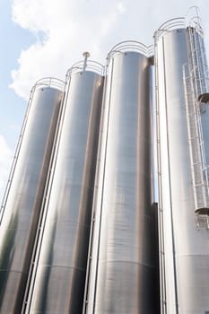 Industrial silos for chemical production, by stainless steel.
